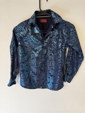 Consequence Navy Button-Up Shirt with Blue Paisley Detail